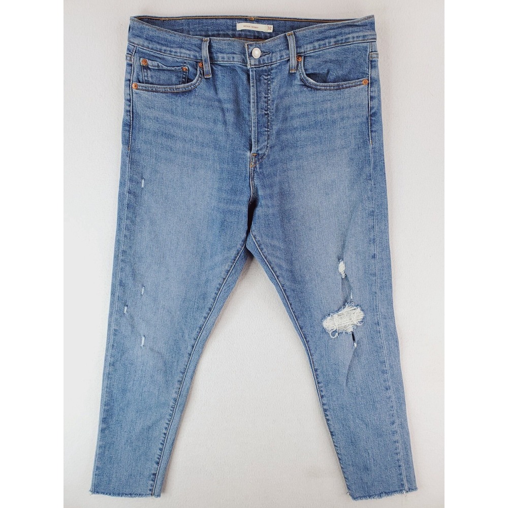 Levis Jeans Womens 32 Wedgie Skinny Distressed Stretch Denim Button Fly Raw Hem
